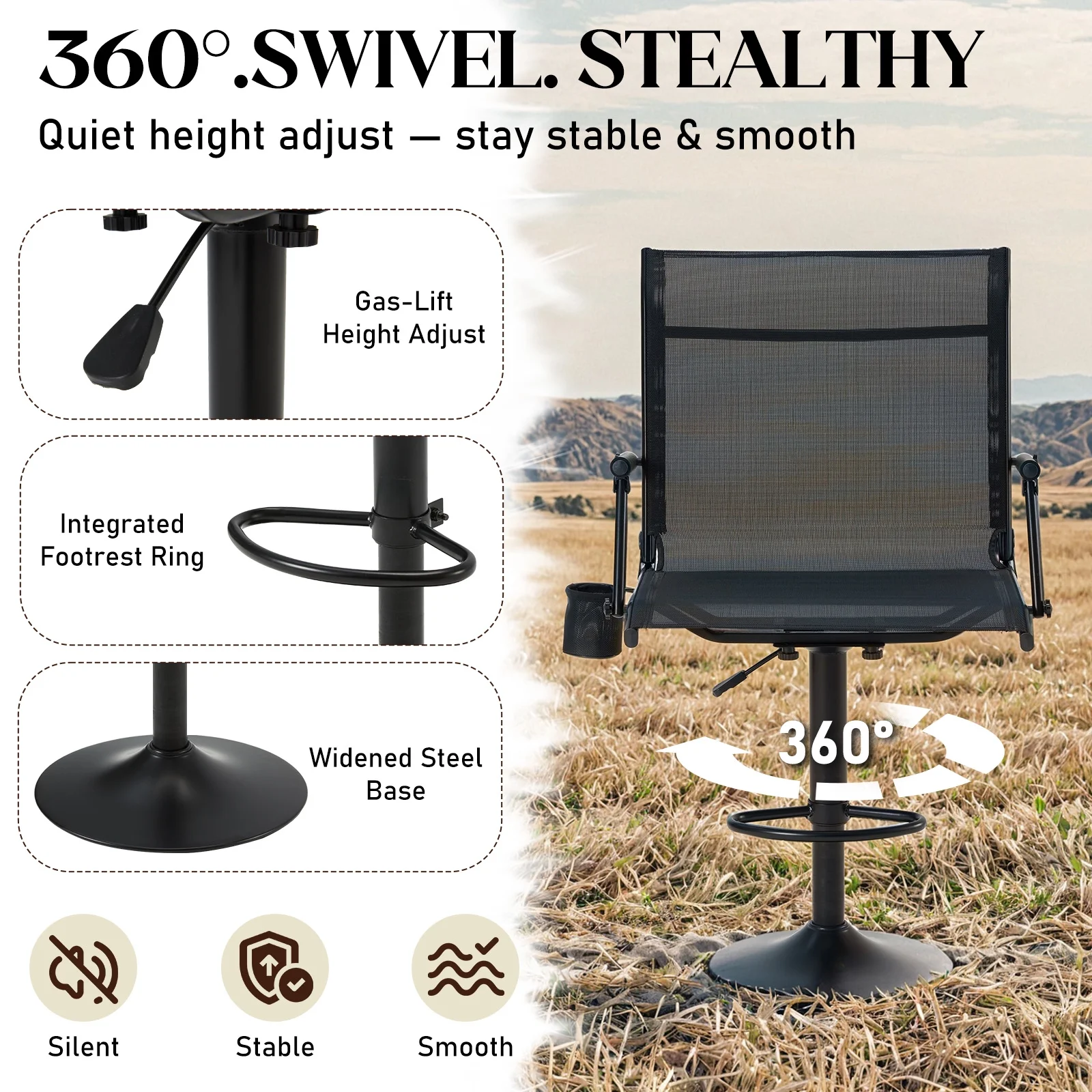 Danrelax 360- Silent Camo Hunting Blind Chair, Armrests, Side Pouch, Telescopic Legs - Image 28