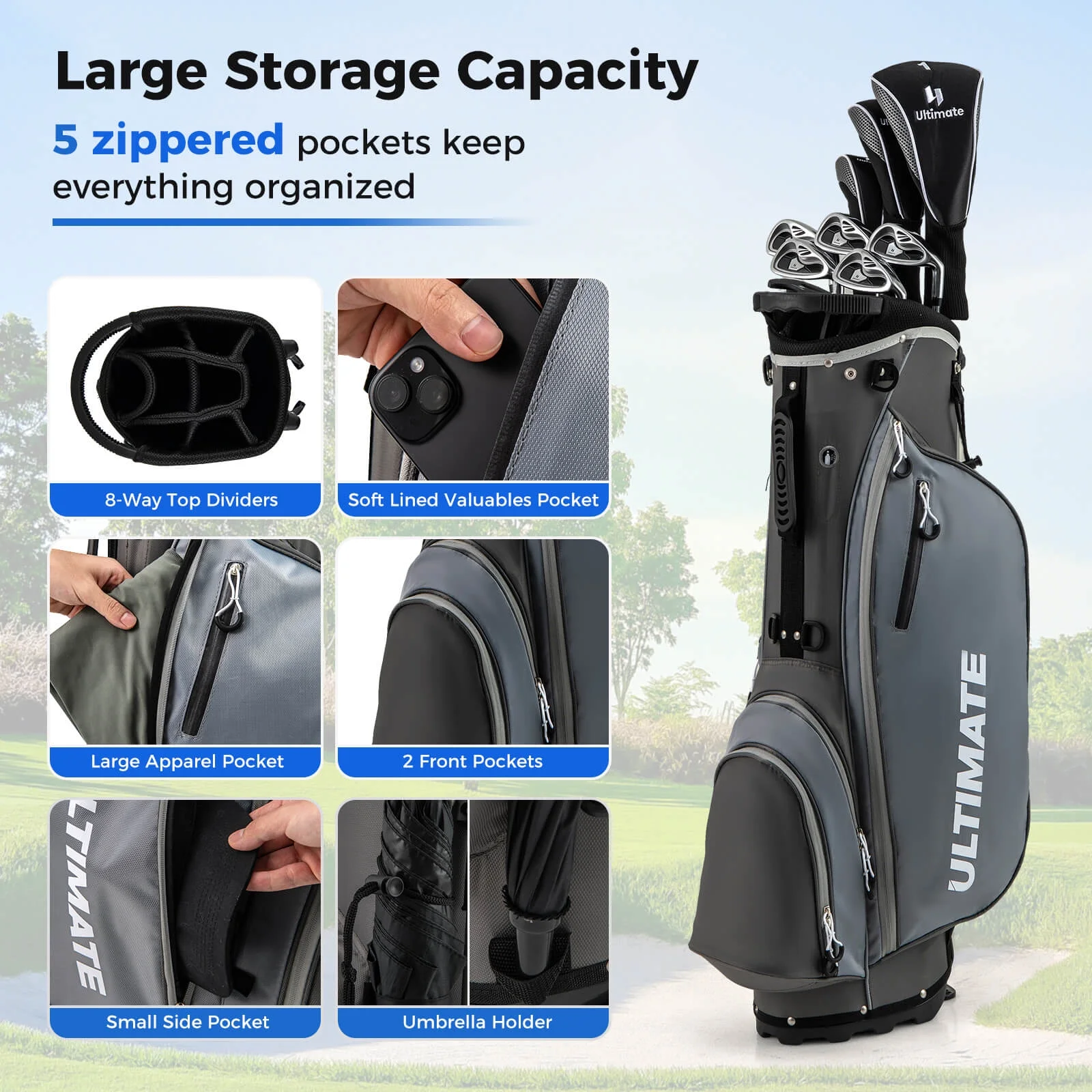 Costway Men's Complete Golf Clubs Package Set 10 Pieces Includes Alloy Driver - Image 31
