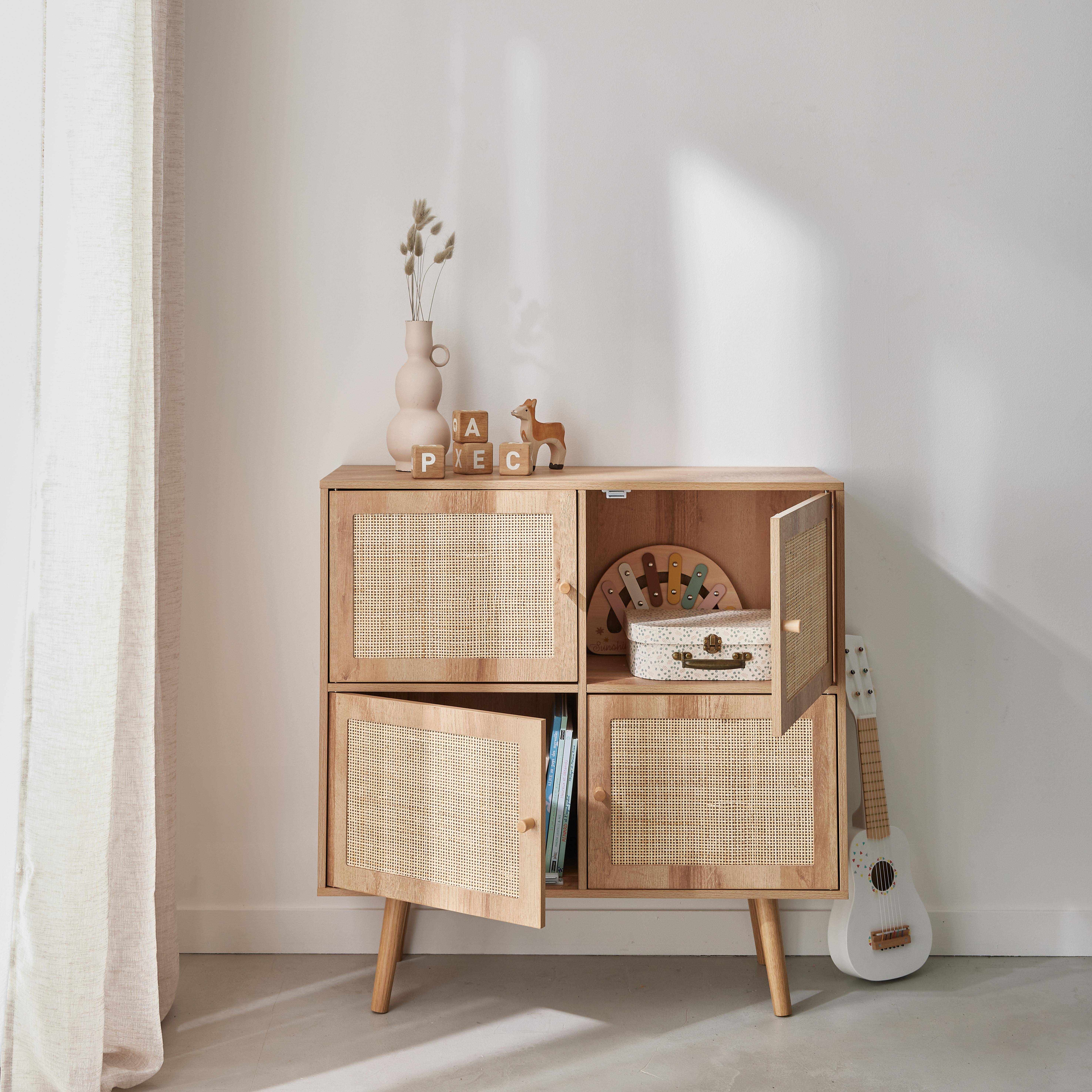 Boheme kids - Cómoda infantil con efecto madera de 4 puertas