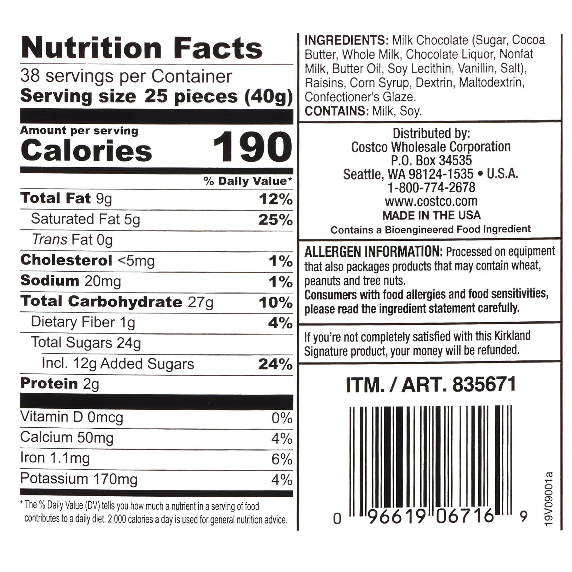 Kirkland Signature Raisins, Milk Chocolate, 3.4 lb