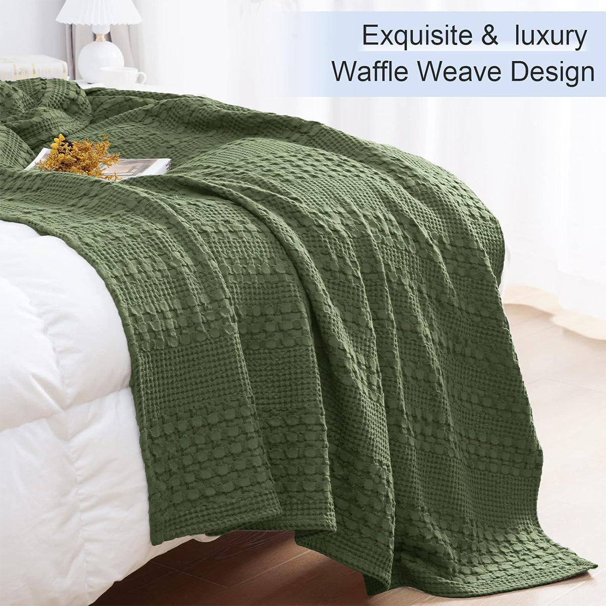 100% Cotton Waffle Knitted Throw Blanket Solid Color Eco-Friendly Summer Waffle Blanket for Cozy Evenings & Home