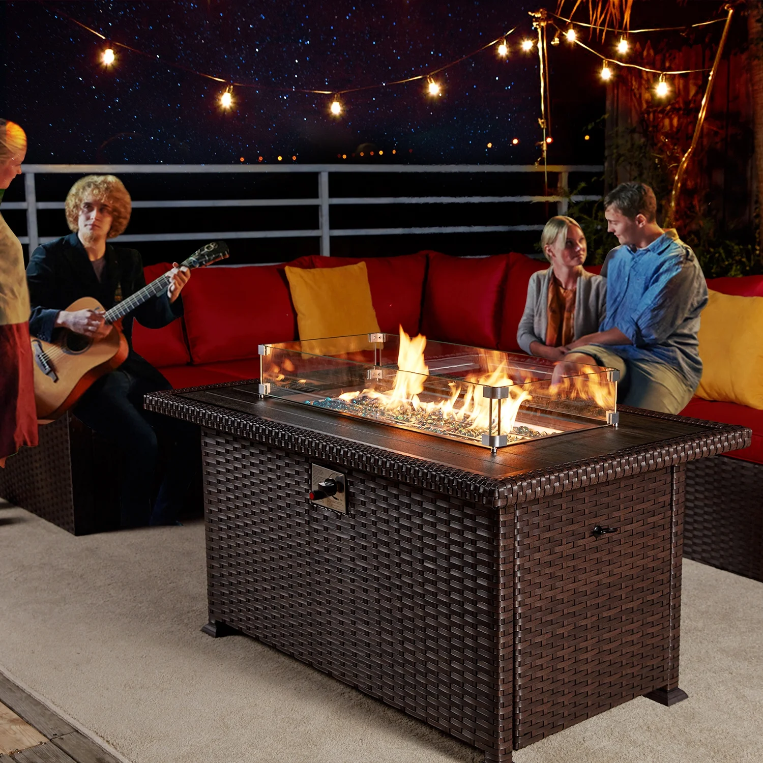 HOMREST Propane Fire Pit Table, 44 Inch 50,000 BTU Auto-Ignition Gas Fire Pit Table Rectangular /w Glass Wind Guard, Wood Plastic Composites Tabletop, CSA Certification Firepit for Outdoor Patio Lawn - Image 11