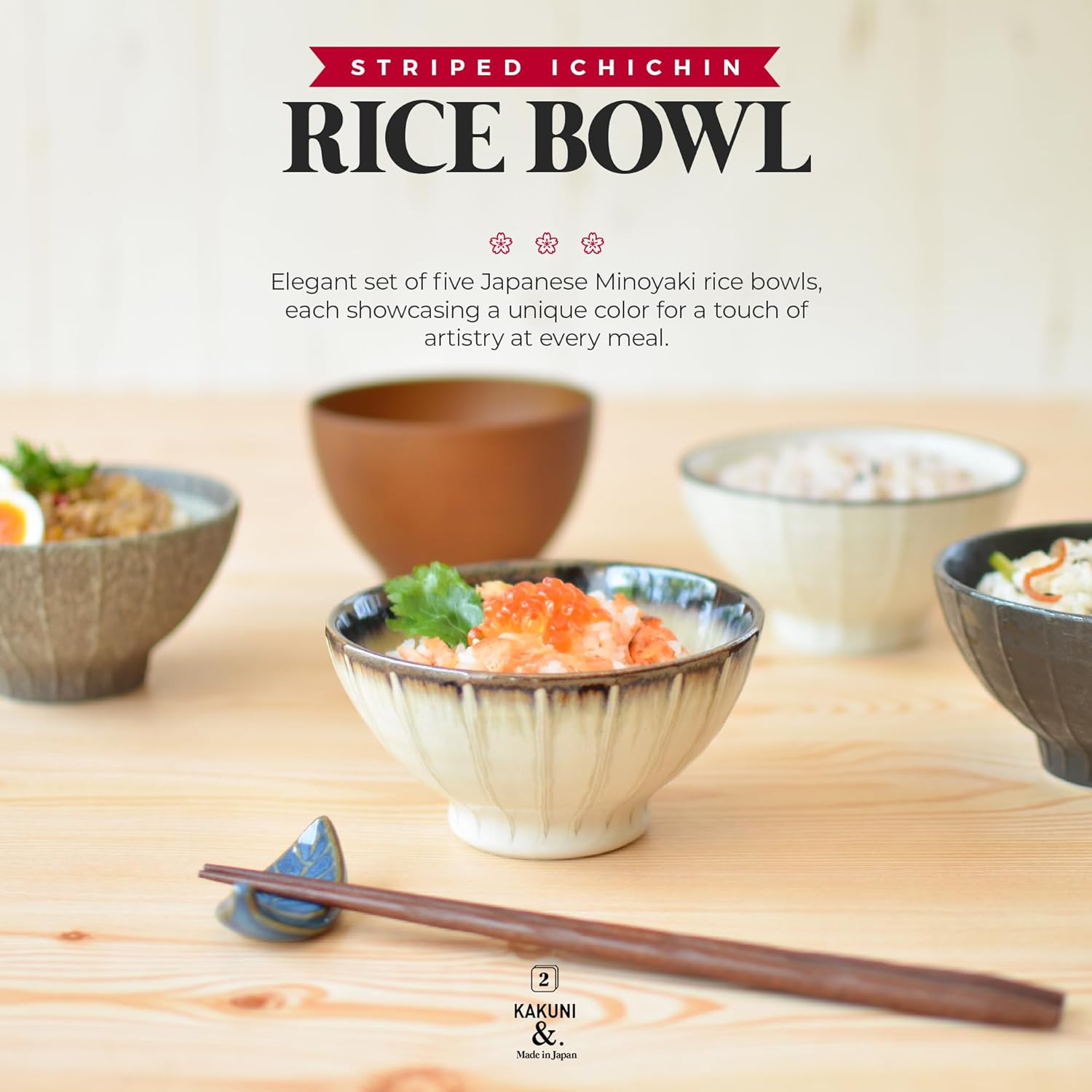 Set of 5 Japanese Ceramic Striped Ichichin Rice Bowls, Deep Soup & Eating Bowls with Distinctive Three-Dimensional Lines,Convenient, Stackable, for Cooking Prep & Serving (Black)