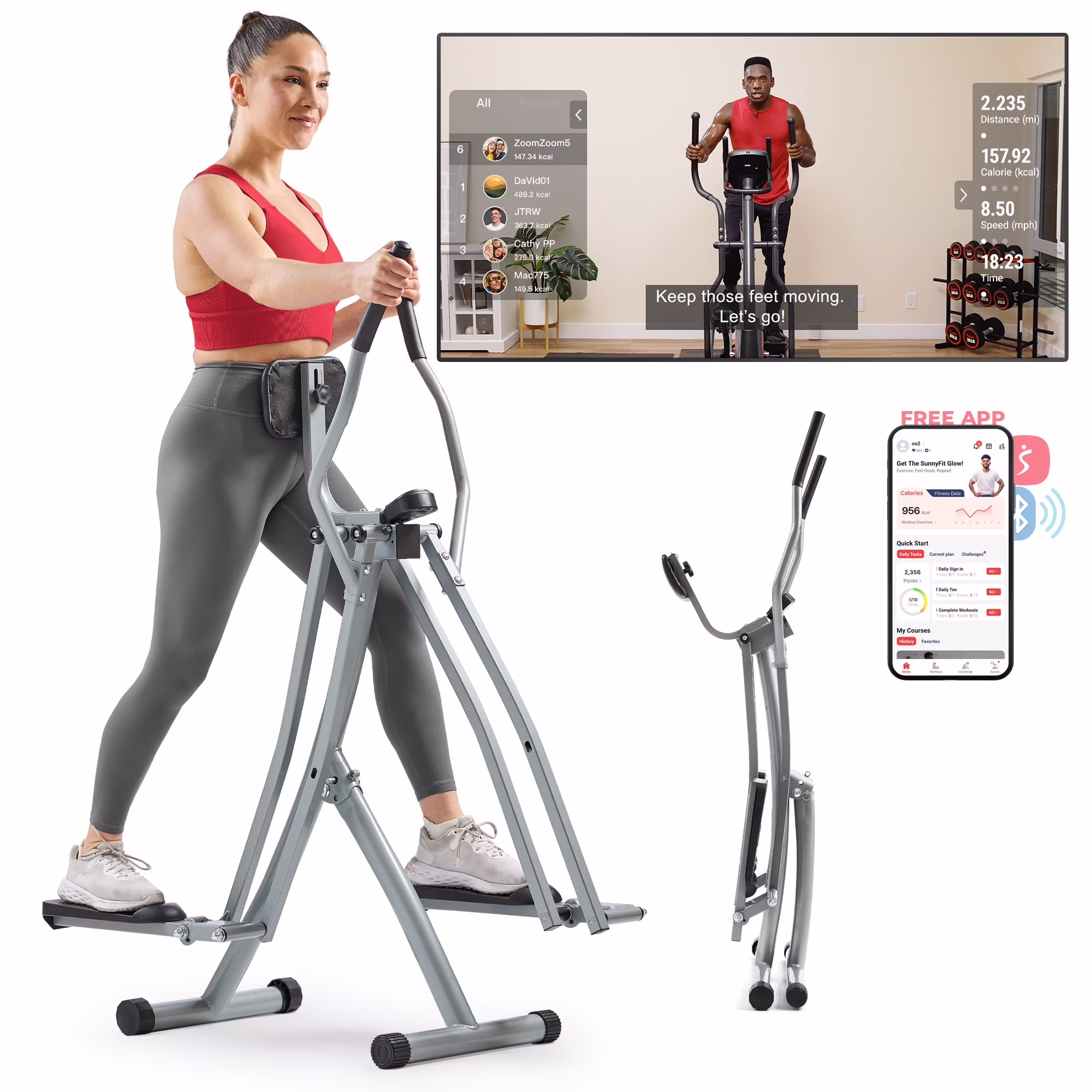 Sunny Health & Fitness Manual Air Walker Elliptical -?30-?Stride, Low Impact, Lightweight, Quiet with Free SunnyFit App