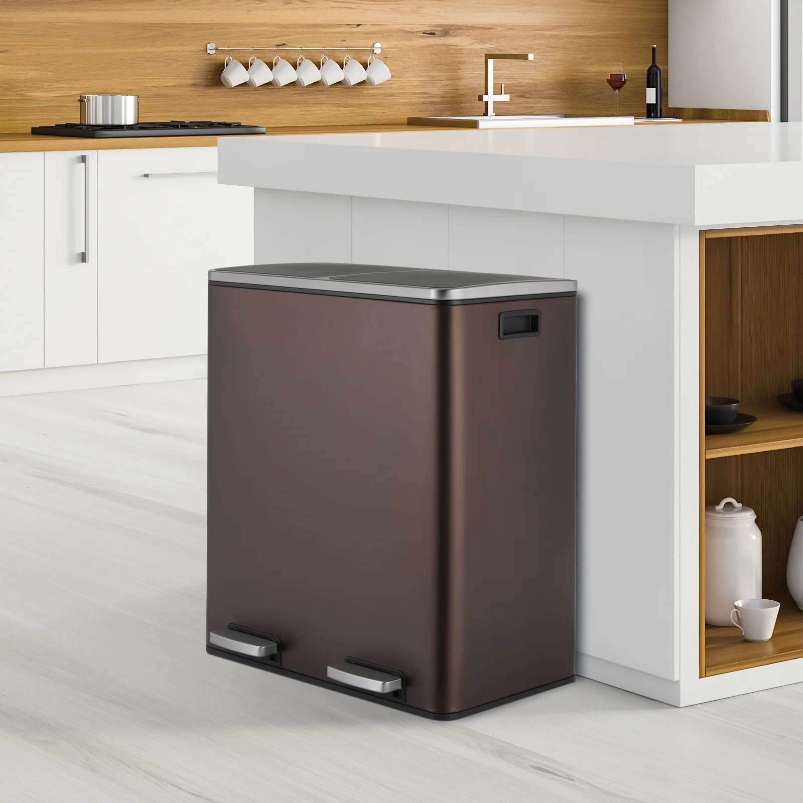 LAZY BUDDY Dual Garbage Can, Stainless Steel 16 Gallon Step Kitchen Trash Can with Soft-Close Lid, Double Compartment Garbage Recycling Bin - Image 42