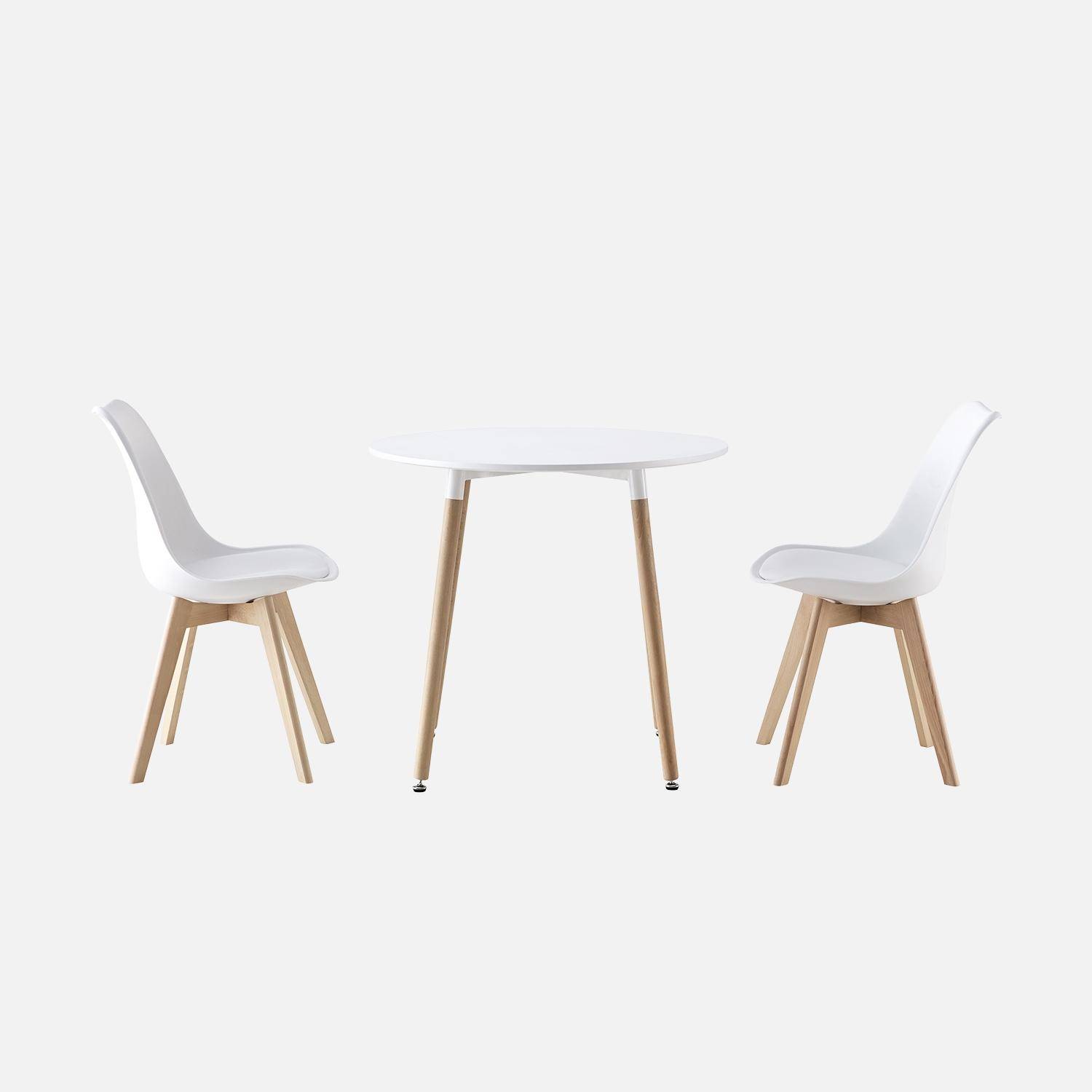 Hedvig - Conjunto de mesa de comedor redonda 80cm + 2 sillas escandinavas