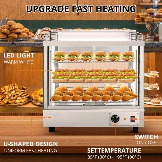 36" Commercial Food Warmer Display Case, Countertop Warmer Display Case, Commercial Food Warmer with Adjustable Shelves, Glass Sliding Doors, 3 Tier Electric Heated Display Cabinet - Image 4