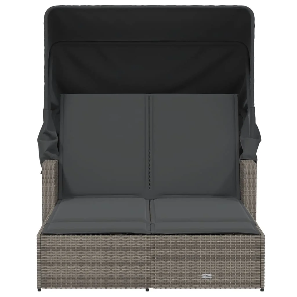 vidaXL Powder Coated Steel Removable Canopy and Cushions Double Sun Lounger, Beige - Image 6