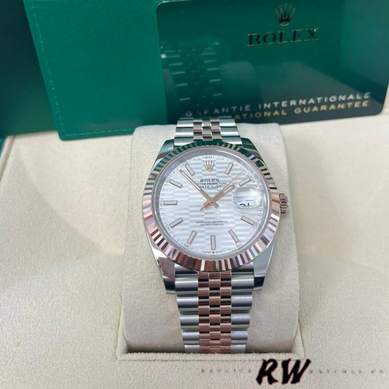 Rolex Datejust 126301 Rose Gold Silver Fluted Motif Dial 41MM Mens Replica Watch