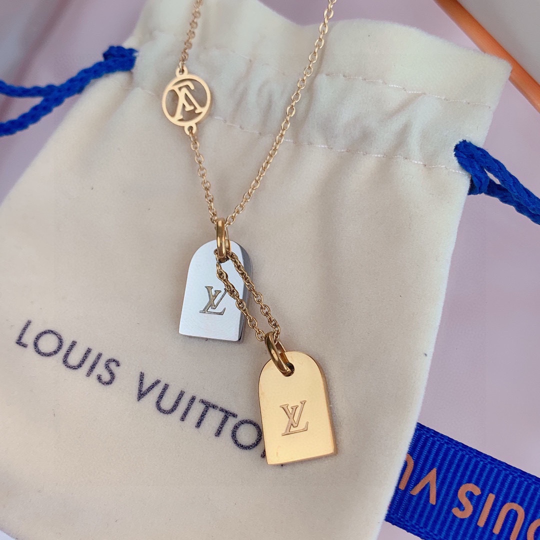 Louis Vuitton Gold and Silver Tags Pendant Necklace - Original Replica Club