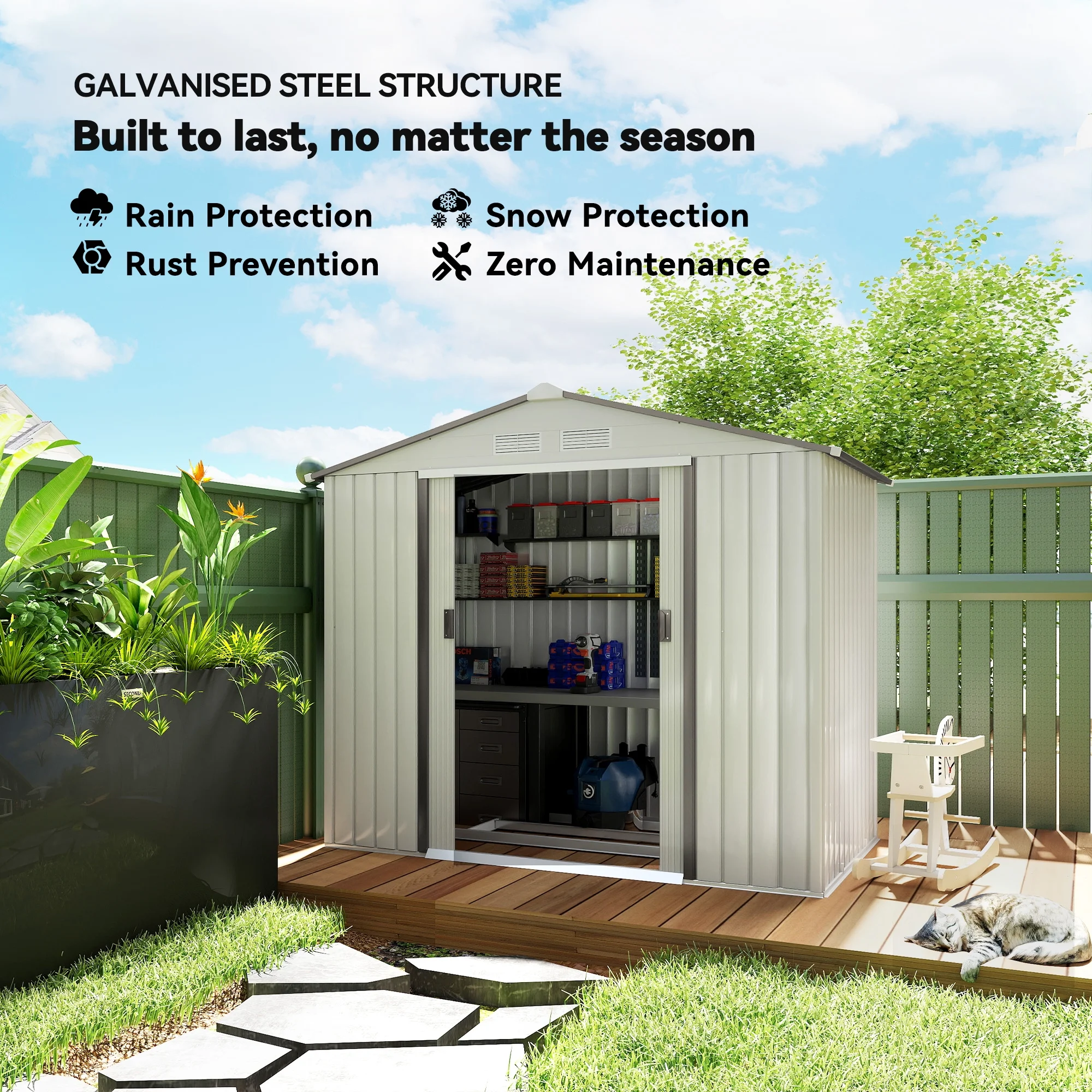 Outsunny 7' x 4' Metal Storage Shed Organizer, Garden Tool House with 4 Vents and 2 Sliding Doors for Backyard, Patio, Garage, Lawn, Dark Gray - Image 68