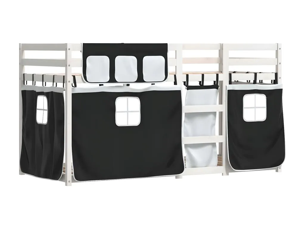 Litera con cortinas Hogarsens maciza Hogarsens blanco y negro 90x200 cm