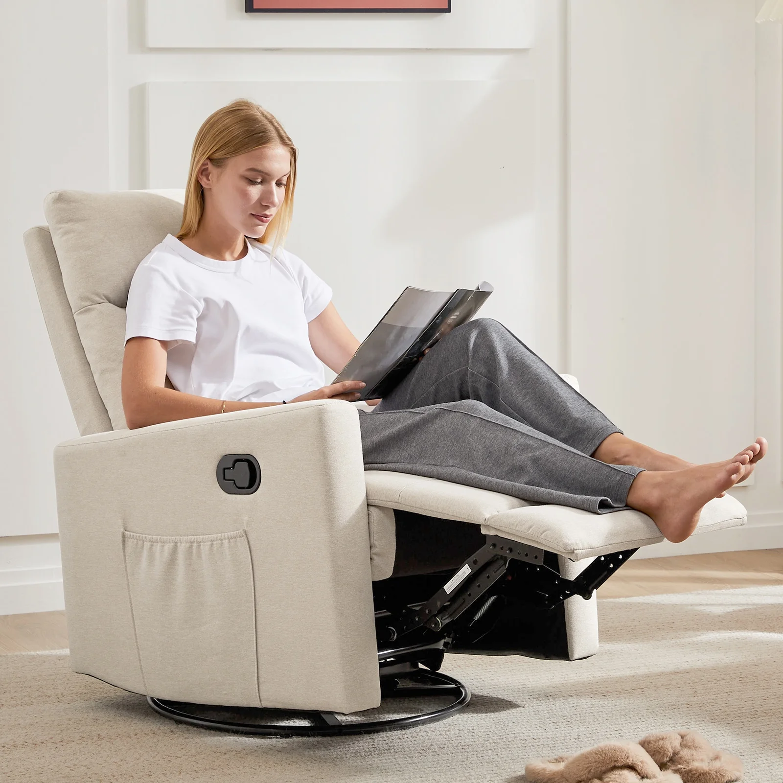 Recliner Message Chair with Footrest, Swivel Rocking Glider, High Back Upholstered Deep Seat for Living Room, Grey - Image 22