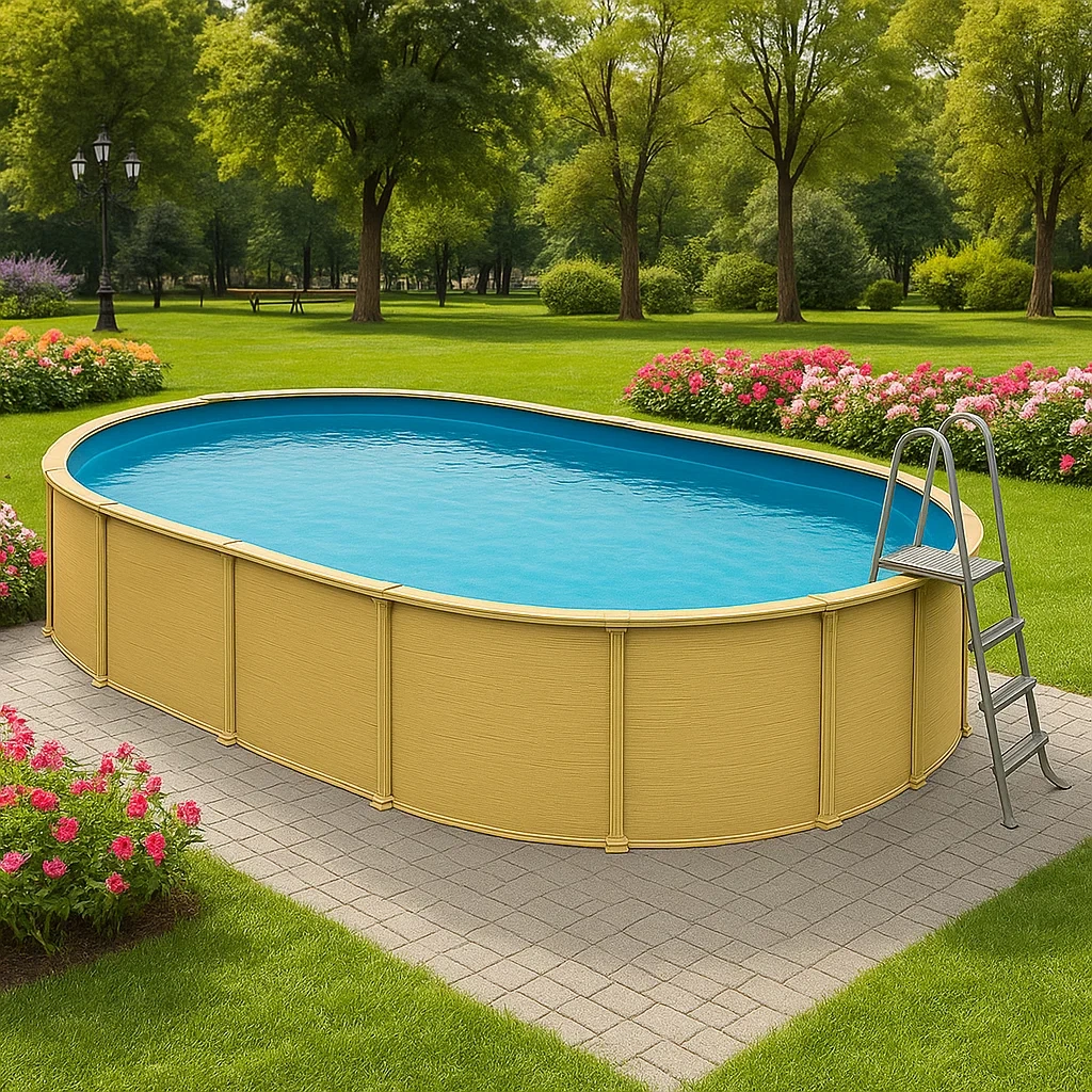 Piscina tubular ovalada desmontable 418x243x98 cm amarillo/azul hwAQEEh134WD