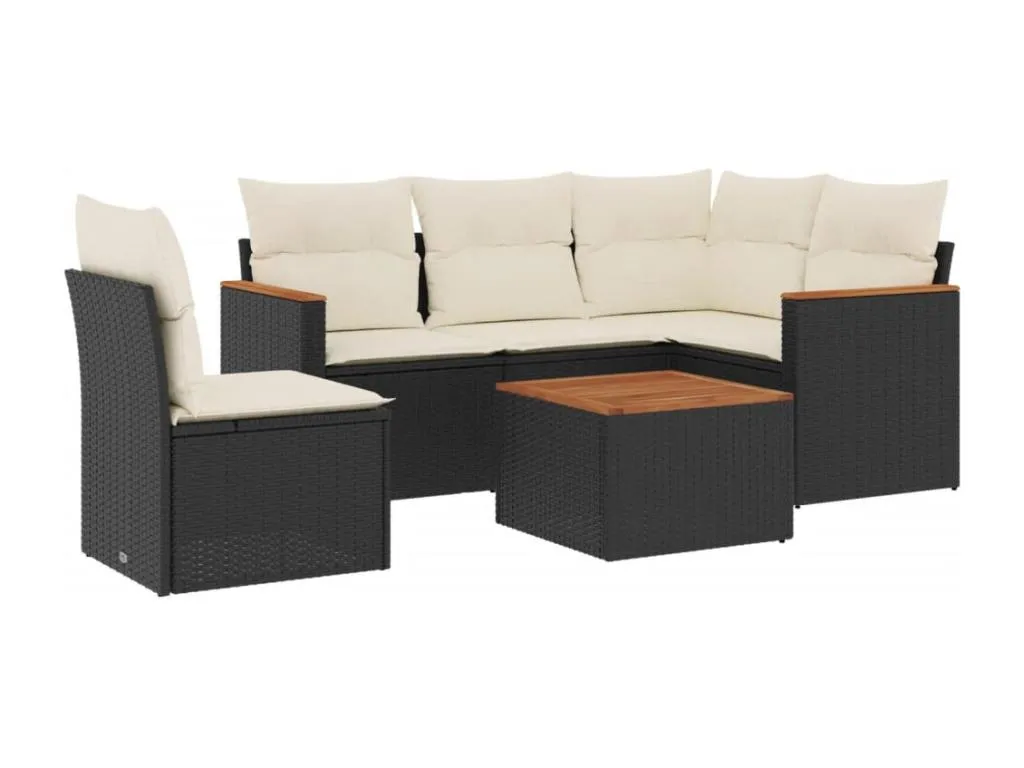 Set de sofás de jardín 6 piezas y cojines ratán sintético negro 47344ftwt