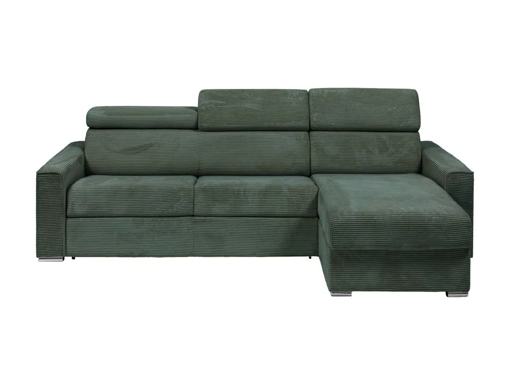 Sofá cama esquinero reversible con apertura italiana de pana verde - Cama de 140 cm - Colchón de 14 cm - Decoesp 73984YFXL