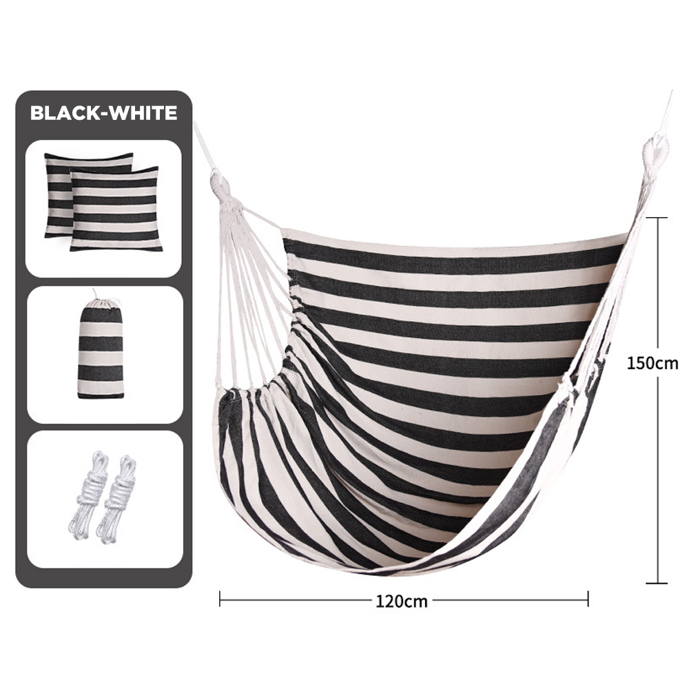 Outdoor Adult Swing Hammock Chair with Rope and Canvas Durable 150kg Capacity Hanging Hammock for Courtyard Use