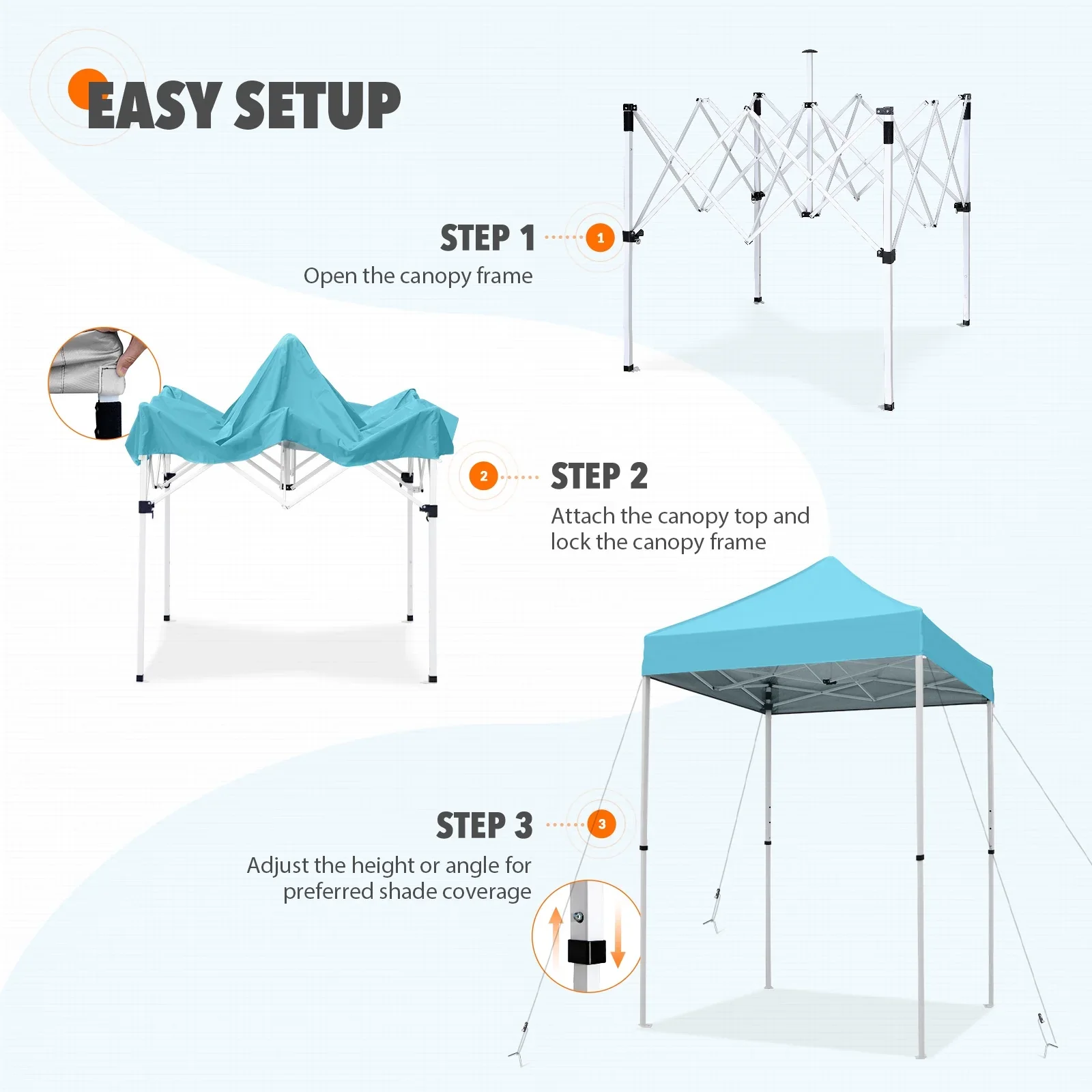 EAGLE PEAK 5x5 Pop up Canopy Tent Instant Outdoor Canopy Easy Set - up Straight Leg Folding Shelter（blue）