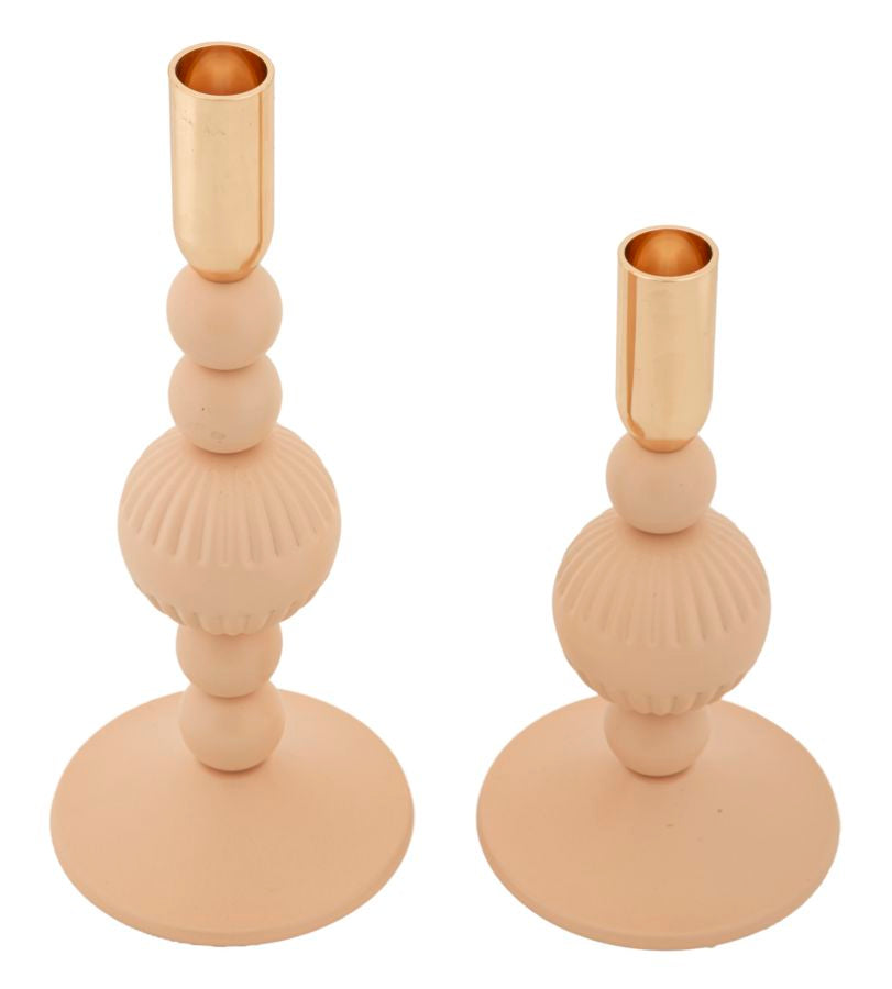 Set van 2 roze en gouden metalen kaarsenhouders