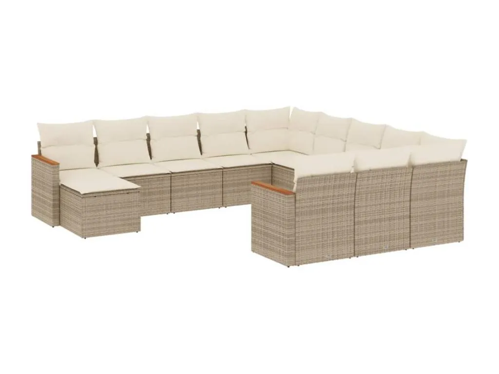 Vivircalido Set de sofás de jardín 12 pzas y cojines ratán sintético marrón Beige 17143eizk