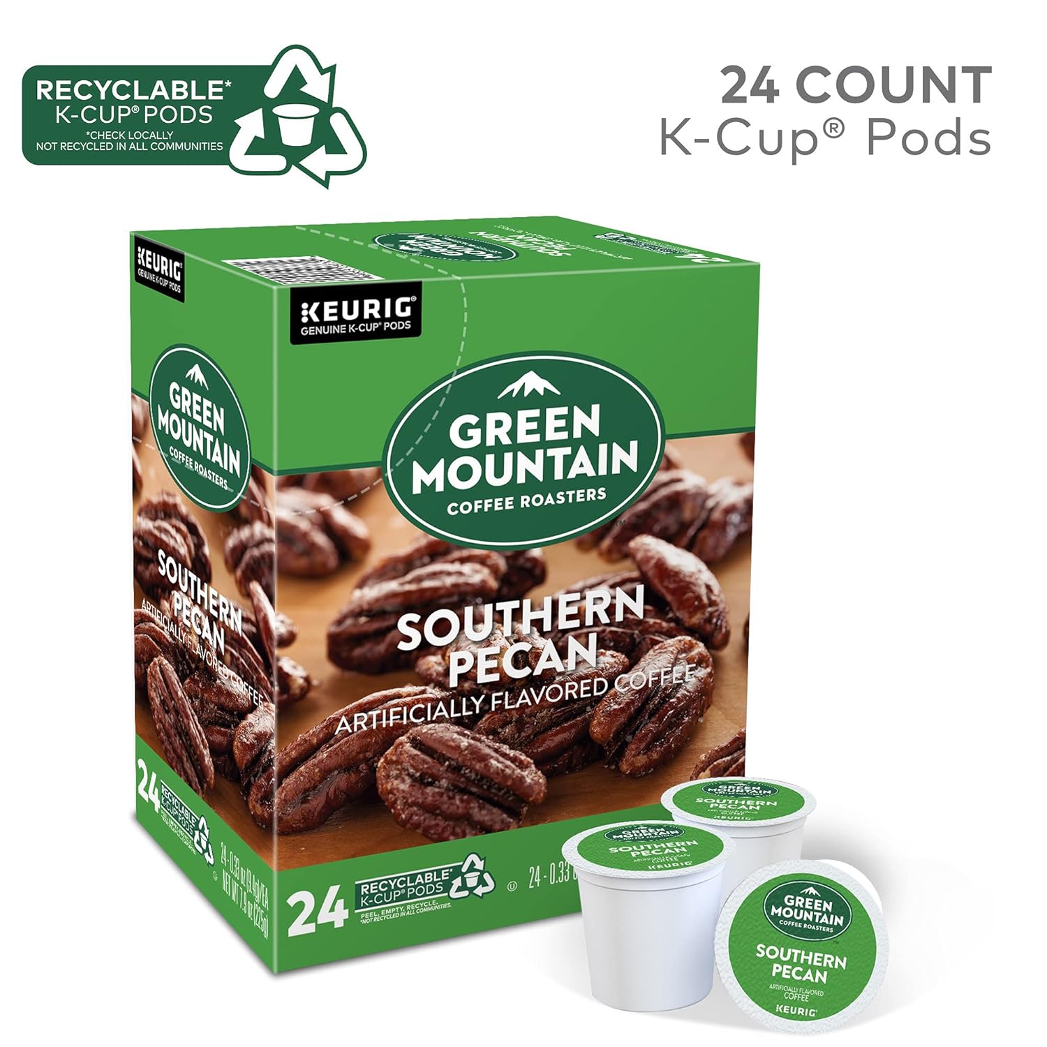 Green Mountain Coffee Roasters Southern Pecan. Single-Serve Keurig K-Cup Pods. Flavored Light Roast. 24 Count