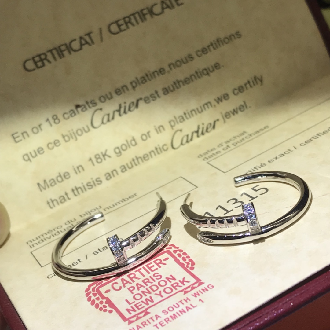 Cartier Head & Tail Pave Diamond Small Juste un Clou Hoop Earrings - Original Replica Club