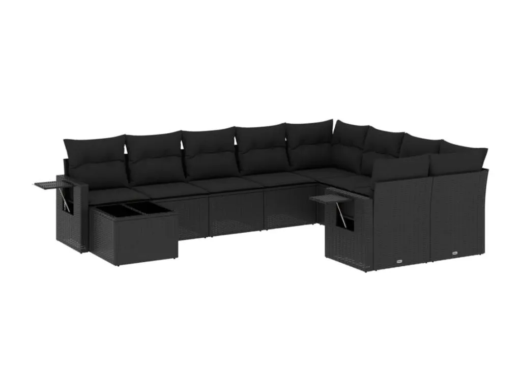 Set de sólido sofás de jardín 10 mediano pzas cojines ratán sintético negro mezr51067