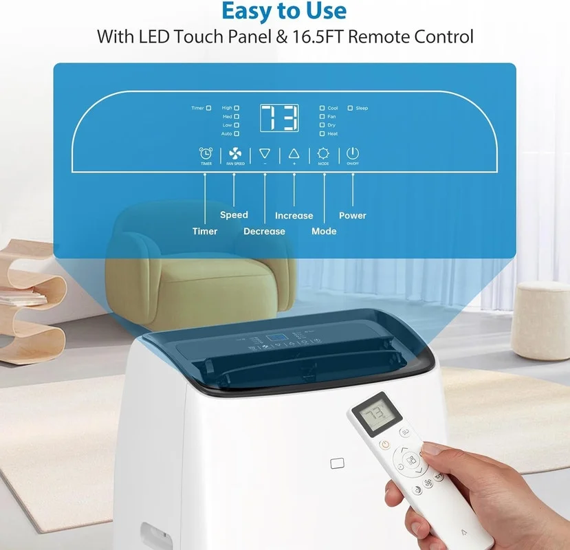 Portable Air Conditioners, 14000 BTU Air Conditioner for Rooms Up to 750 Sq.Ft, AC Unit with Heat, Sleep Mode, Dehumidifier, Fan, Remote Control, 24H Timer, Easy Setup for Bedrooms, Black Top - Image 5