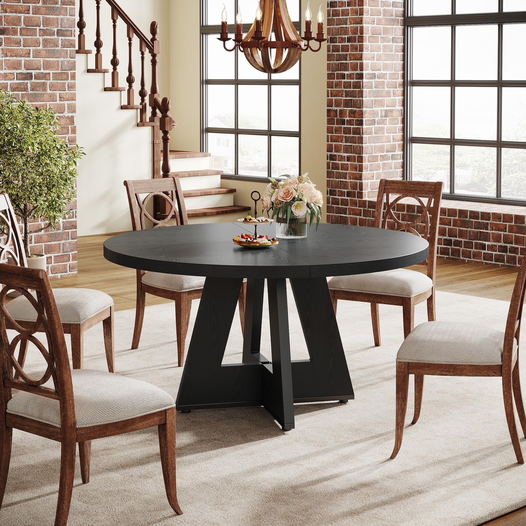 Tribesigns Round Dining Table for 4, Grey Kitchen Table 47 Inch Farmhouse Wood Kitchen Dinning Table for Kitchen Living Room - Image 9