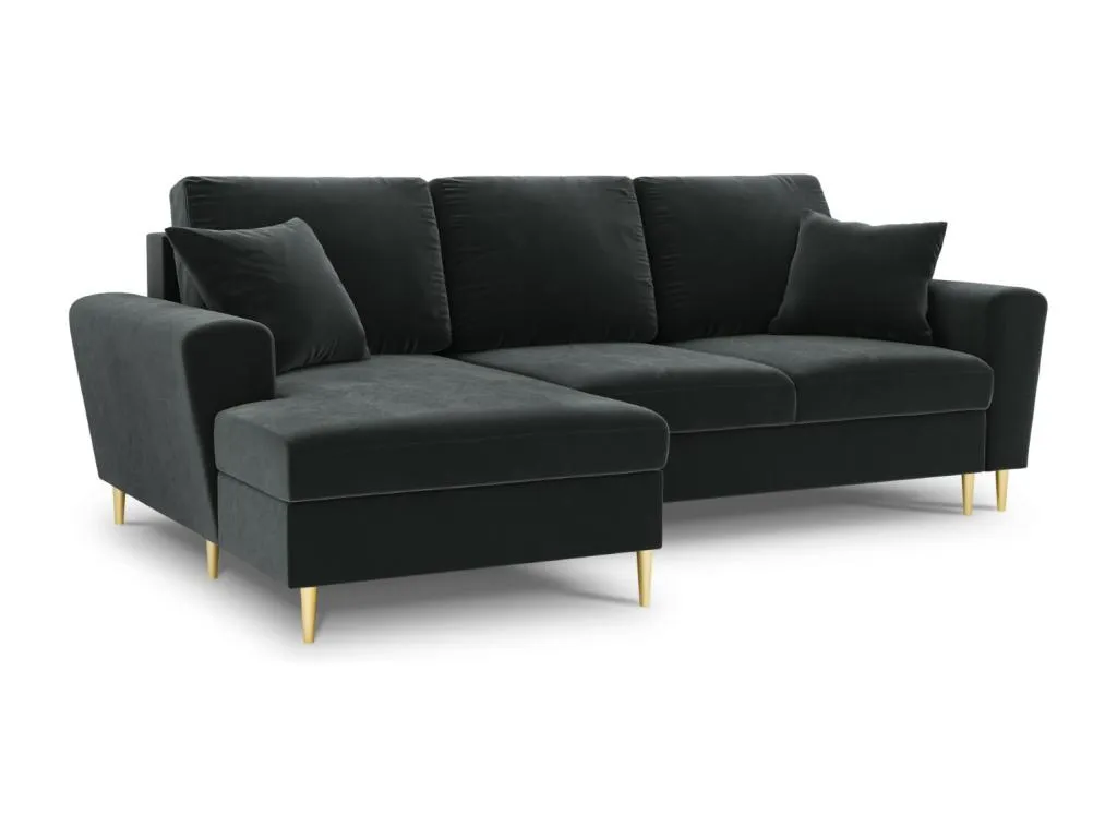 Micasacool - Sofá cama esquinero izquierdo con baúl de almacenaje Micasacool 4 plazas de terciopelo gris oscuro - 241x145x88cm