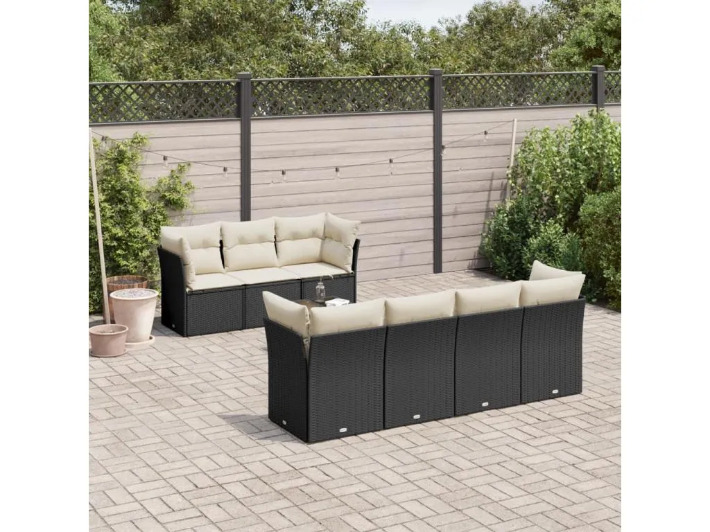Set de sofás de jardín 8 piezas y cojines ratán sintético negro 25113JHLV