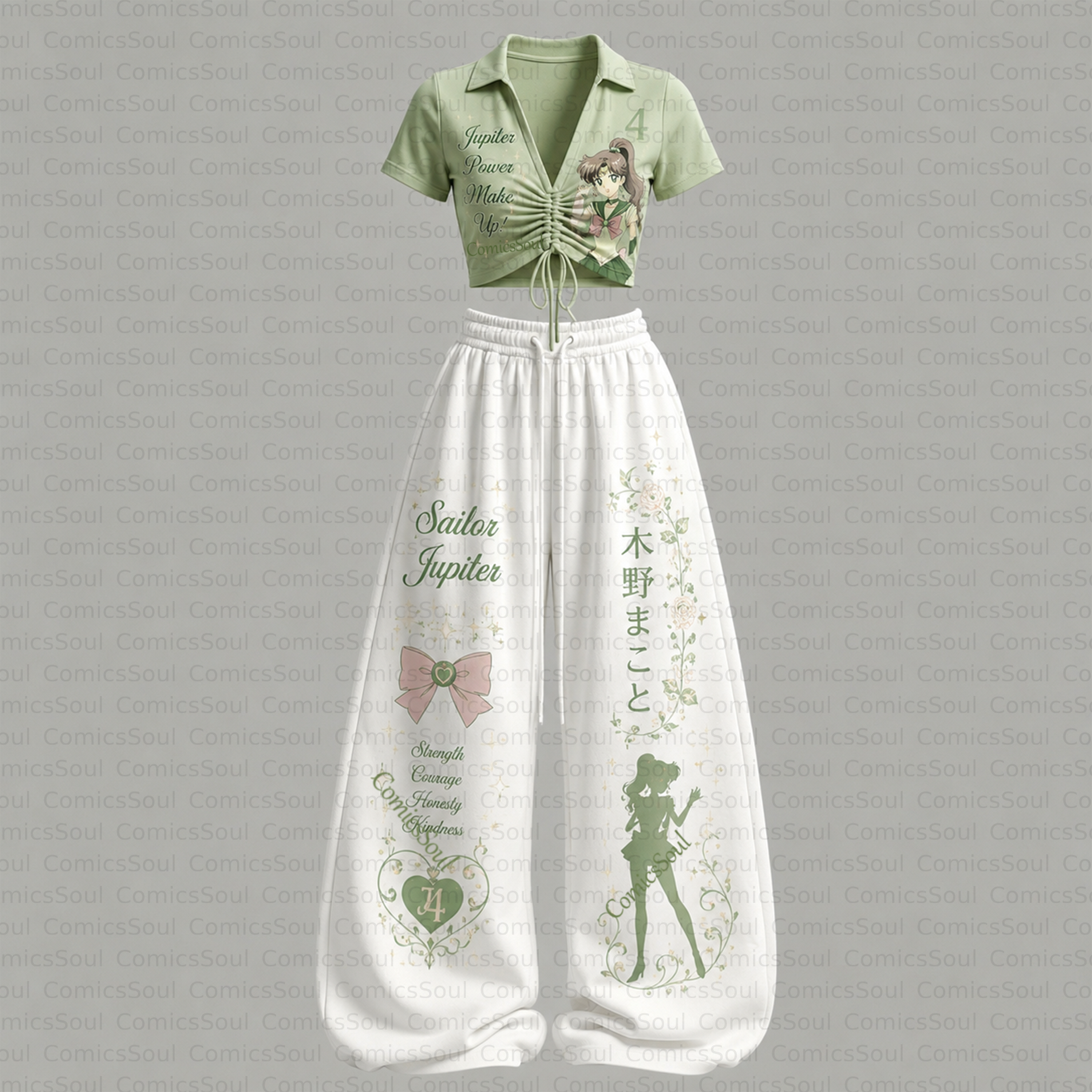 Sailor Moon Drawstring Short Sleeve Top & Long Pants Two-Piece Set
