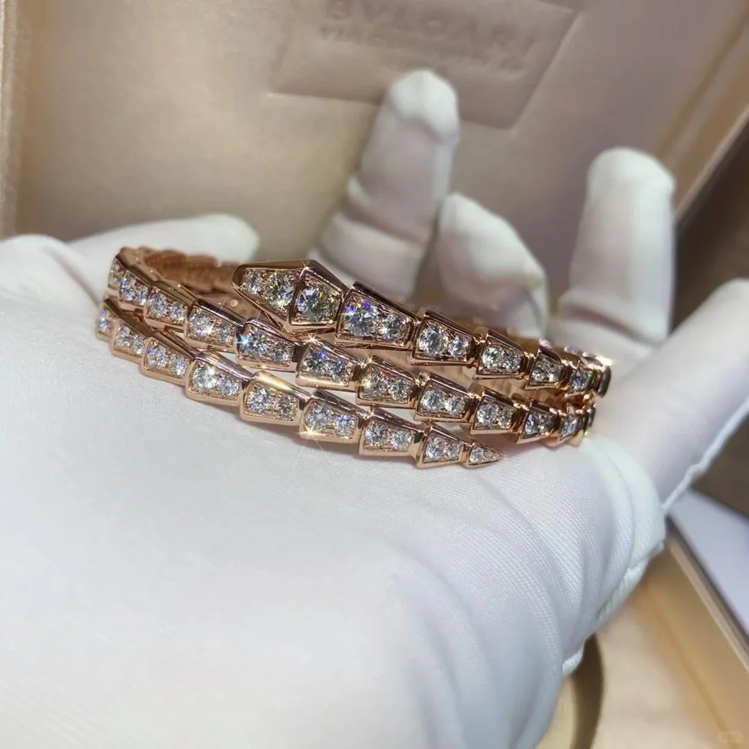 Bvlgari Serpenti Viper Bangle Bracelet - Full Diamond & Rose Gold - Original Replica Club
