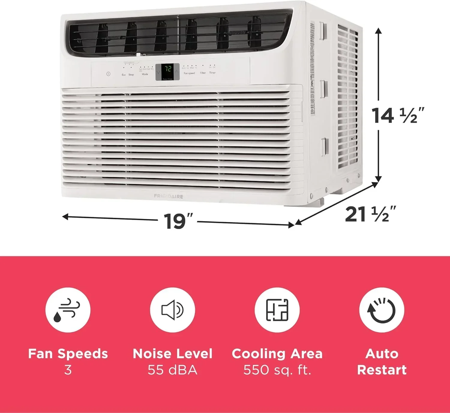 Frigidaire 5,000 BTU Window Air Conditioner Remote Control Cools Up to 150 Sq. Ft. Quiet Operation