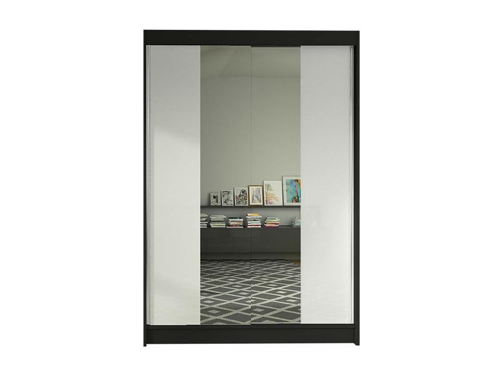 Armario Atlanta 148, Blanco|Negro, 200x120x58cm, Puertas de armario: Correderas