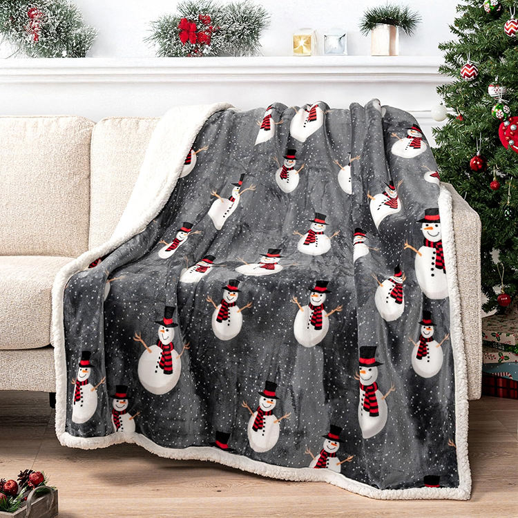 Christmas Sherpa Throw Blanket Reversible Plush Warm Cozy Soft Durable Blanket Suitable for Holiday Home Use