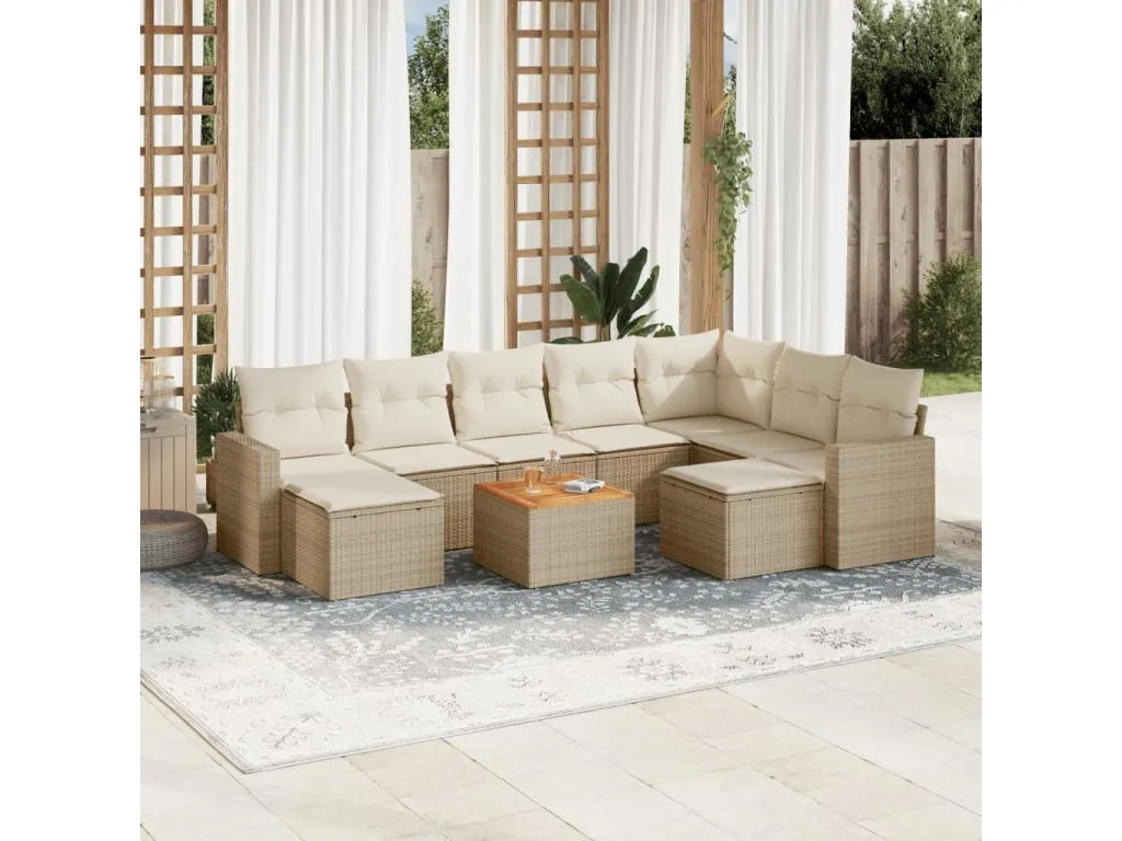 Juego de sofás jardín con cojines beige 10 piezas ratán sintético NHFG17454