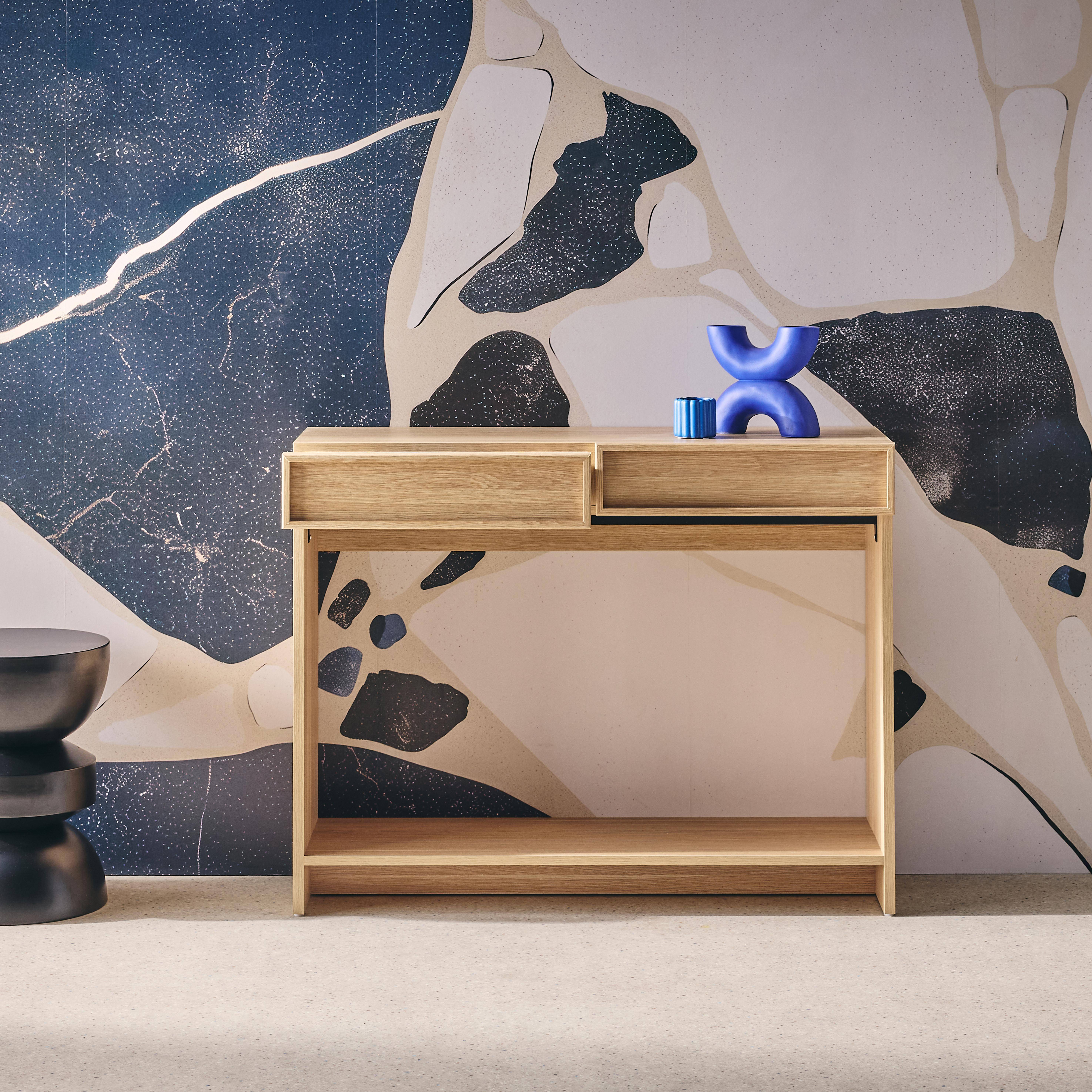 Kuba - Consola efecto madera con 2 cajones y estante, 100cm