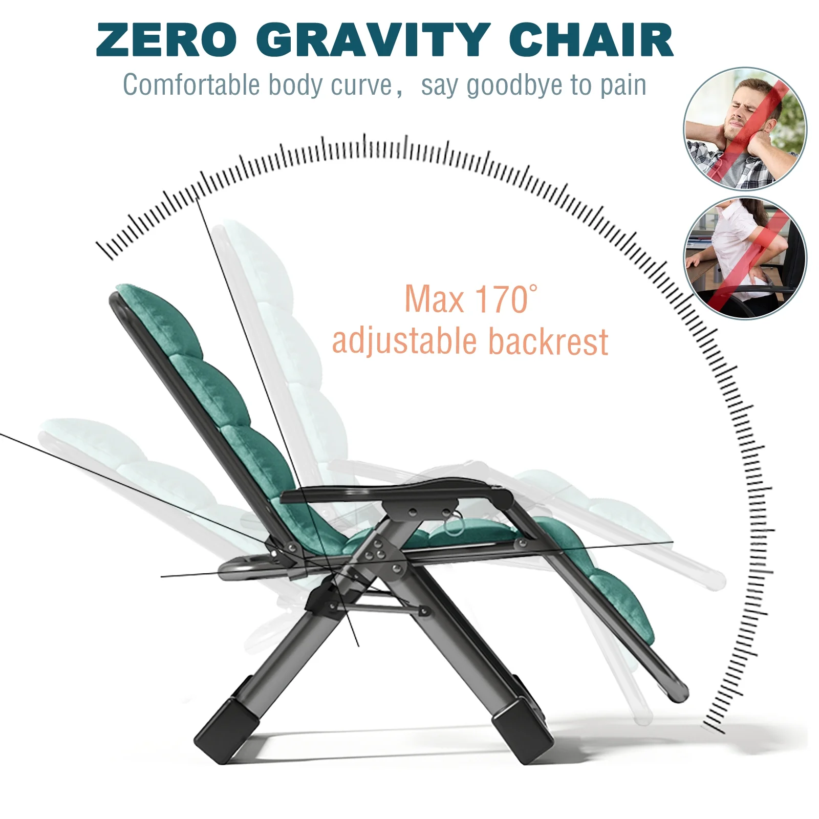NAIZEA Outdoor Zero Gravity Chair Camping Recliner Lawn Recliner, Reclining Patio Lounger Chair, Folding Portable Chaise with Detachable Soft Cushion, Cup Holder, Headrest - Image 14