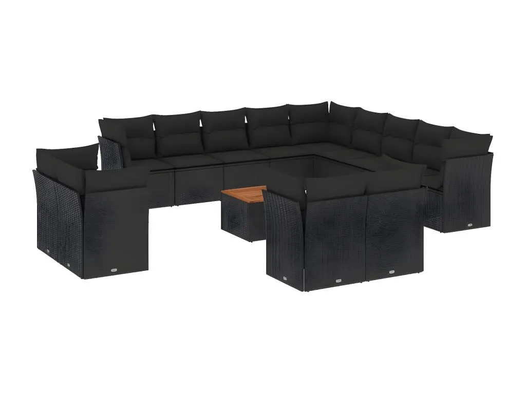 Exclusivo Set de Sofás de Jardín de 14 Piezas, cojines y ratán sintético negro.  GN5051189