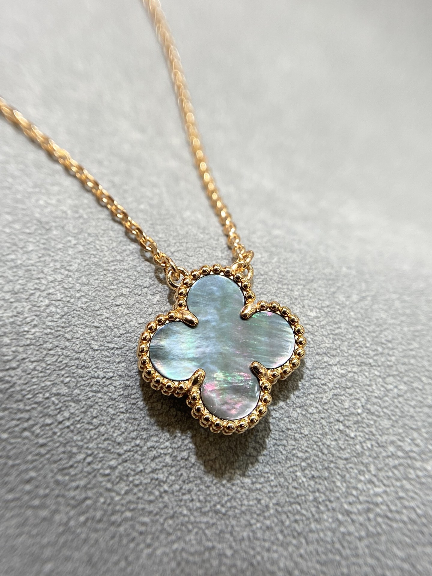VCA Rose Gold Gray Mother of Pearl Clover Pendant Necklace - Original Replica Club