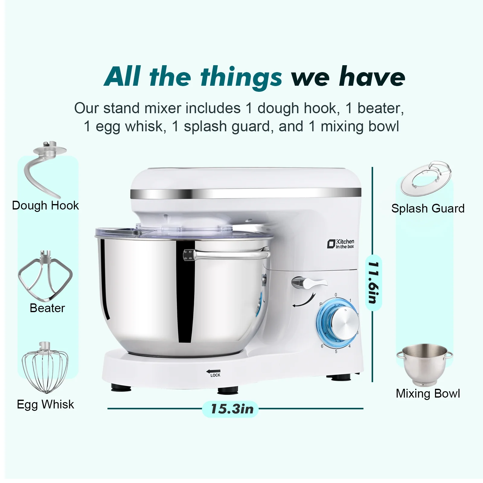 Kitchen in the box Tilt-Head Stand Mixer, Electric Kitchen Mixer with 6.5QT Stainless Steel Bowl, 660W Food Mixer with 6-Speed, Black - Image 18