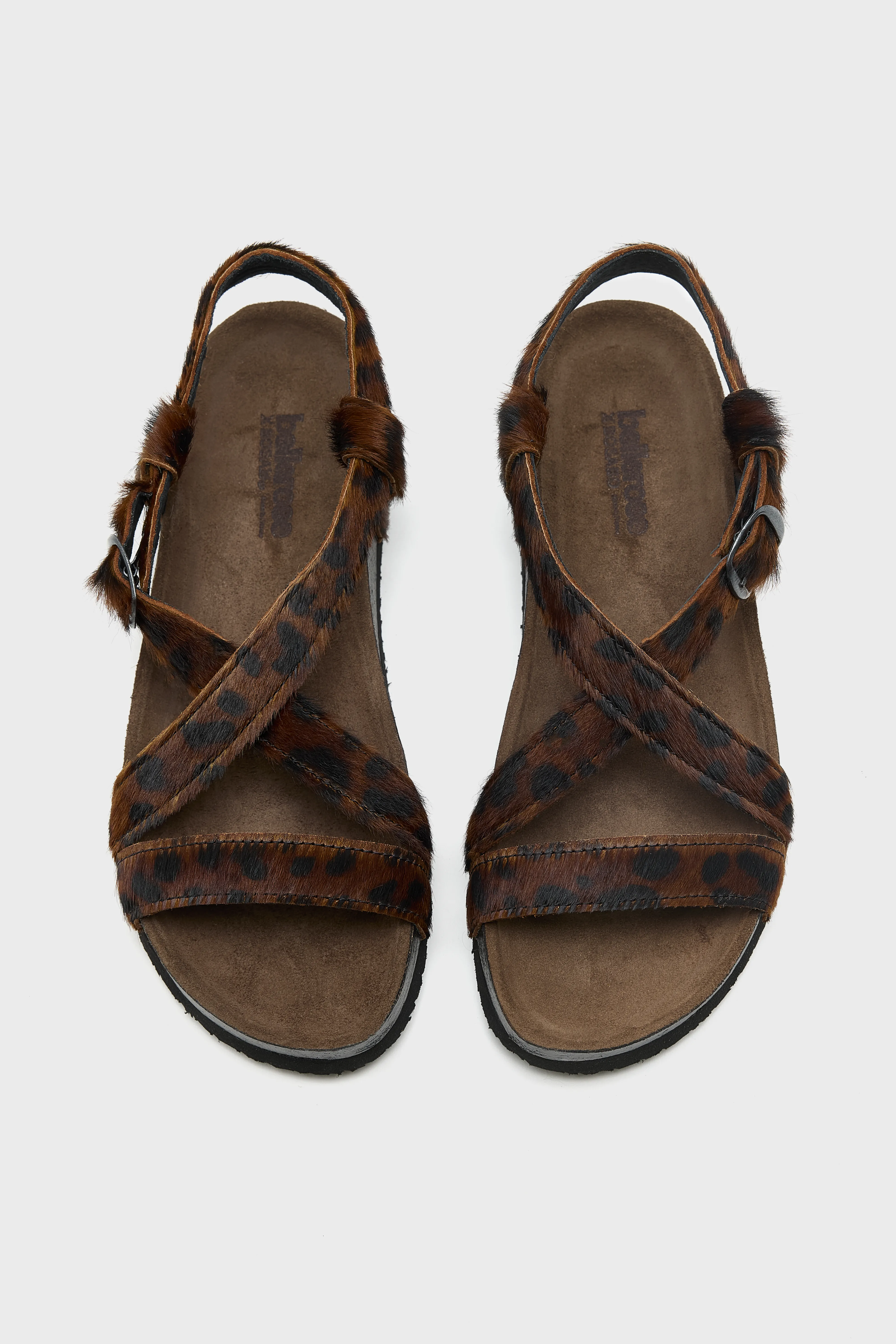 Bellerose Cheetah Ponyhair Cross Strap Sandals  (261 / W / BROWN)