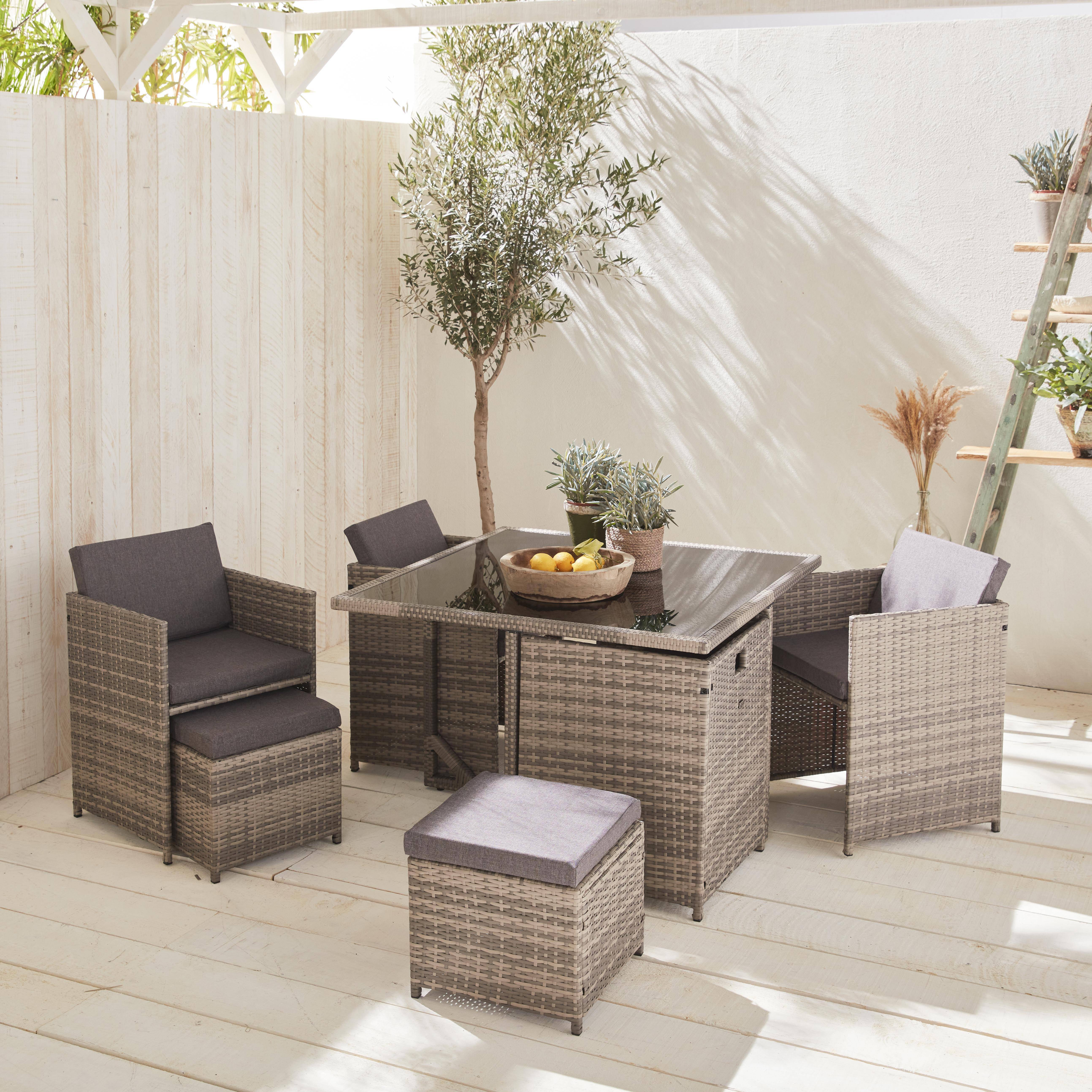 Vabo 8 - Conjunto mesa de jardín de resina, 8 plazas