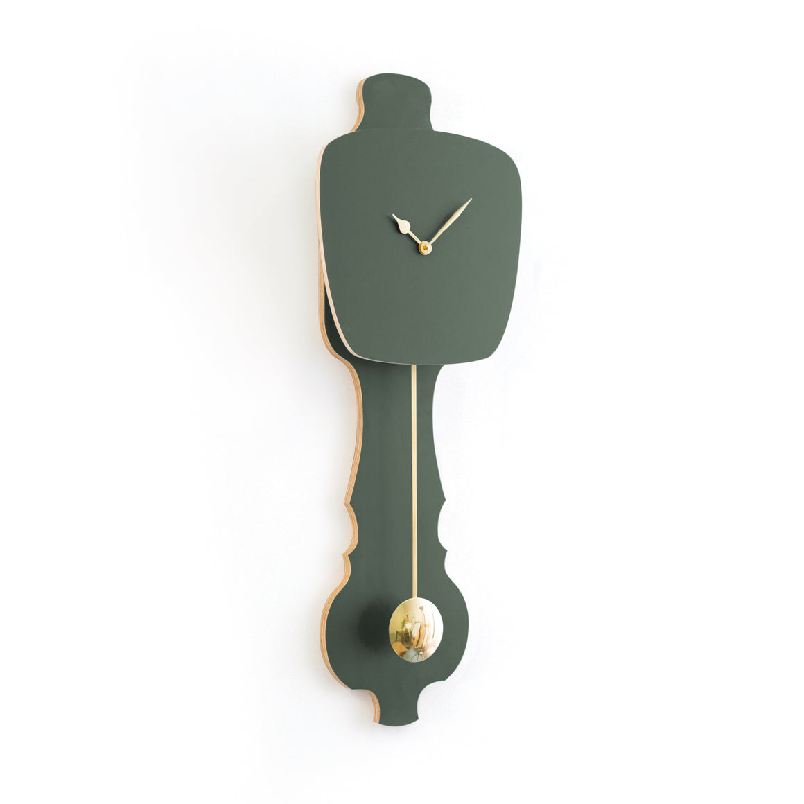 KLOQ Wandklok met slinger in Mist Groen & Glimmend Goud (SE) - maat L