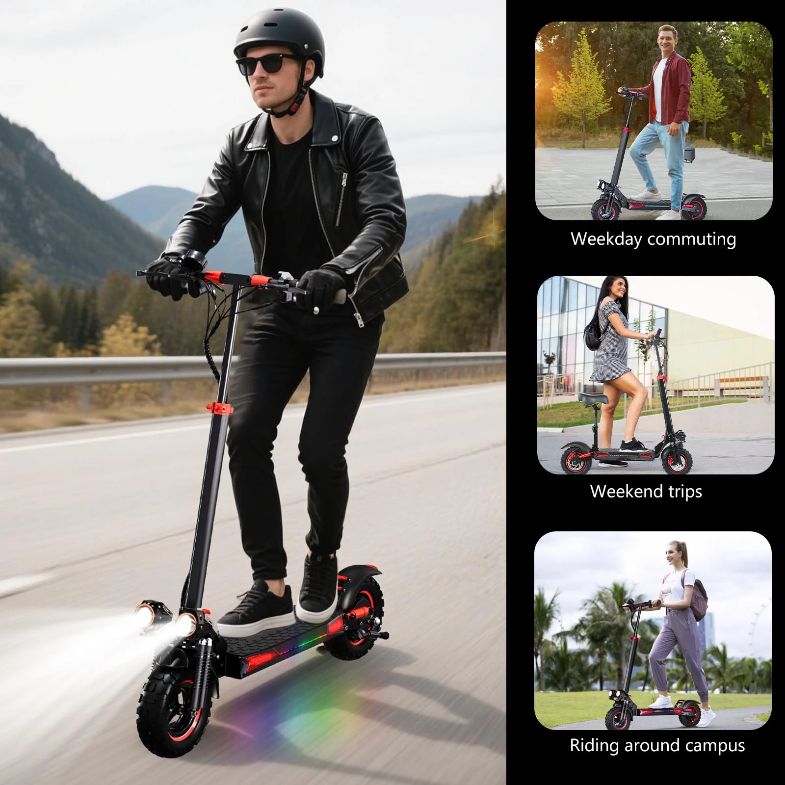 MIWEN 11'' Offroad Electric Scooter for Adult with Seat-1200W Motor up to 34MPH,30-34Miles Long Range Fast Electricscooter-48V 21Ah Foldable Escooter - Image 2
