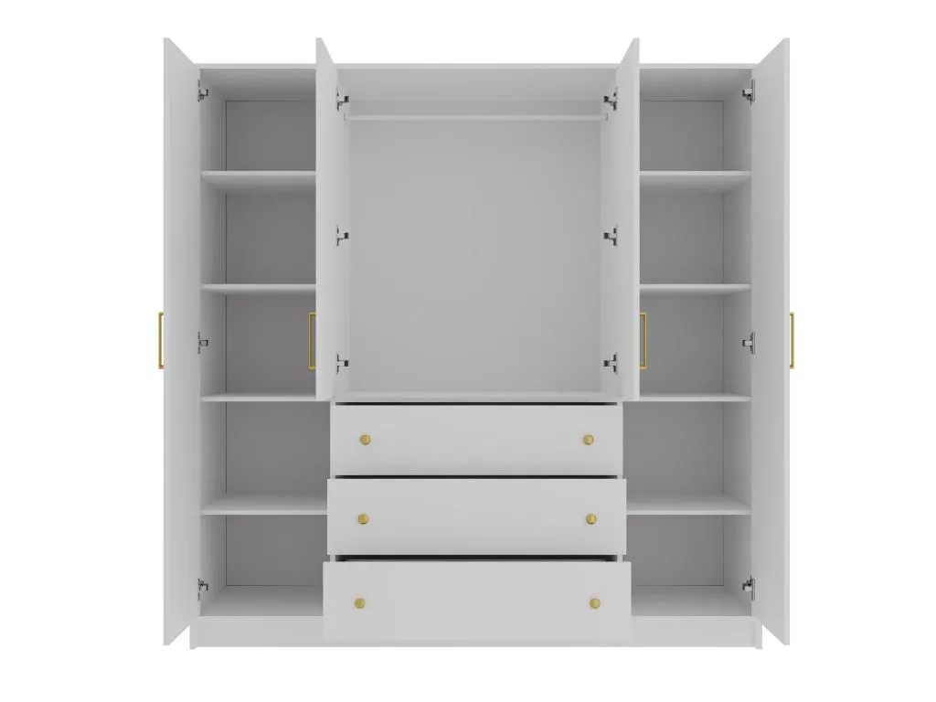 Armario de 4 puertas y 3 cajones 196 cm blanco Nidovia. kok993125