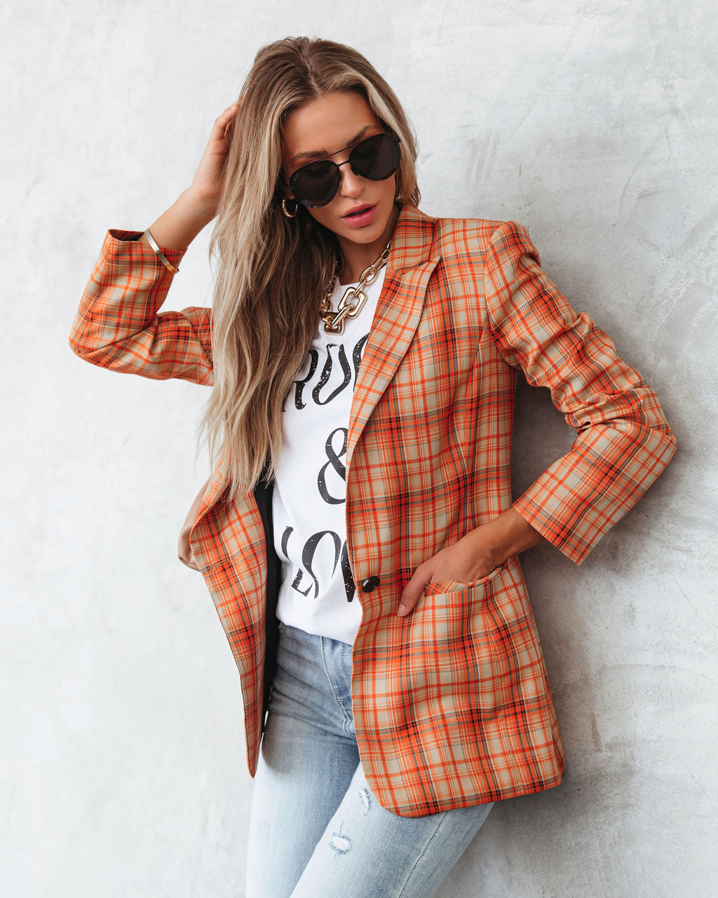Making Headlines Plaid Pocketed Blazer - SALE - Se7enfashion