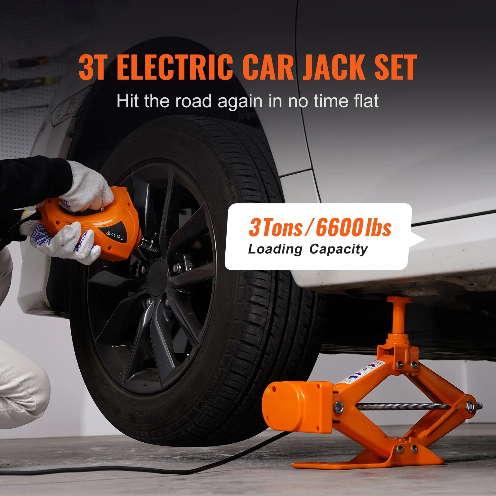 KFFKFF Electric Car Jack, 3 Tons Capacity, Scissor Jack with Electric Wrench, 12V, Dual Saddles, Remote, for Sedans, Suvs, Trucks Tire Replacement