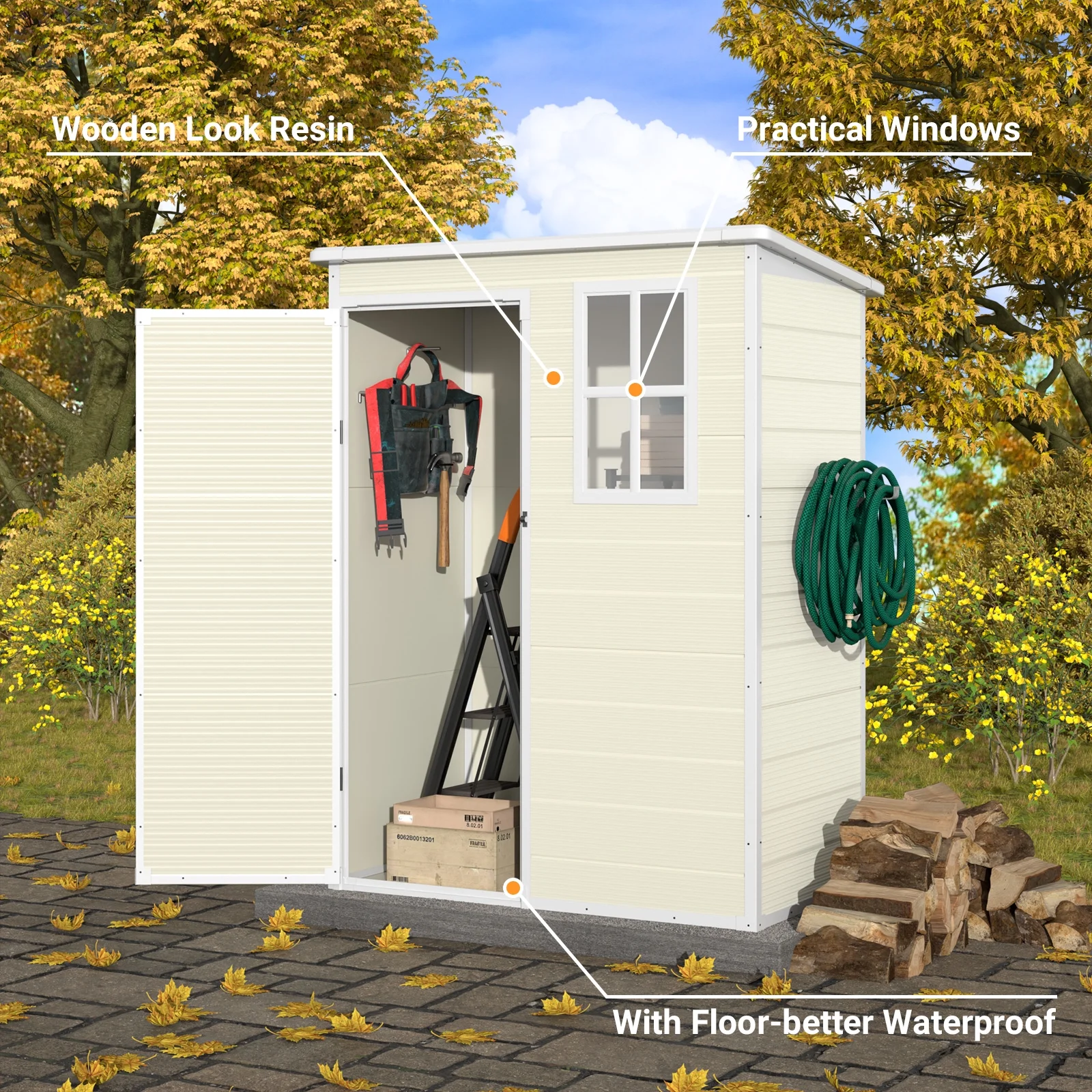 ELPOSUN Outdoor Storage Shed 6x4.5 ft, Resin Outside Sheds & Outdoor Storage Plastic for Trash Can, Bike, Lawnmower, Generator, Tool Shed with Lockable Door for Backyard, Lawn, Patio, Grey & White - Image 19